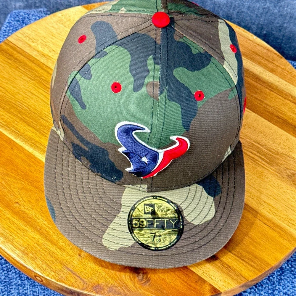 New Era Houston Texans Hat Mens 7 3/8 Camo Cotton Fitted 59FIFTY NFL Camouflage